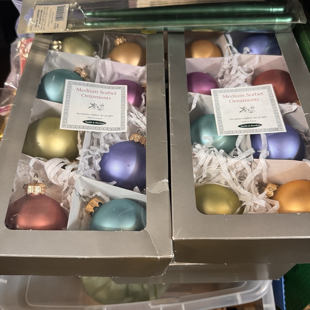 Vintage Smith & Hawken 16pc 2.5" Matte Pastel Blown Glass Balls Ornaments Poland